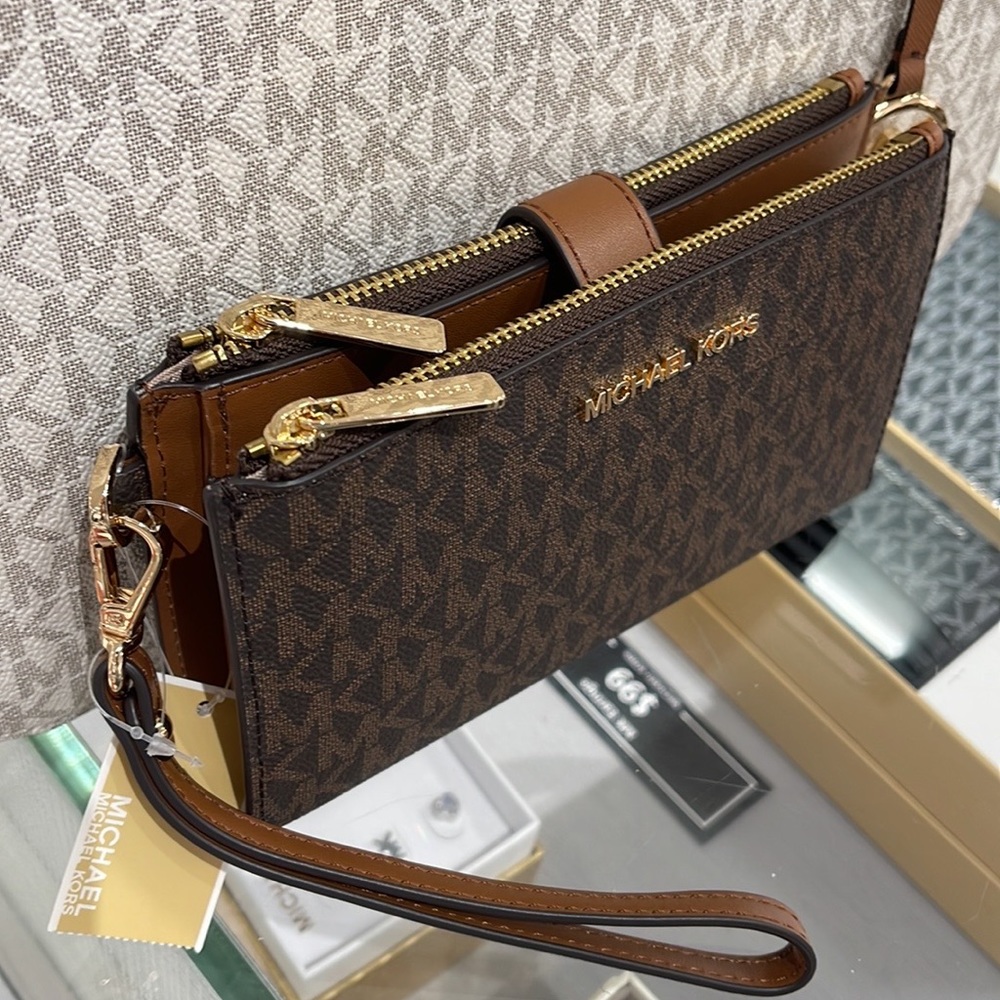 Michael Kors Jet Set Travel Large Double-Zip Wristlet-Wallet-PhoneHolder Brown - Picture 5 of 16